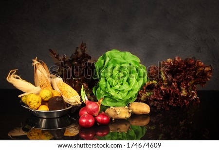 Still life art photography of mixed vegetables