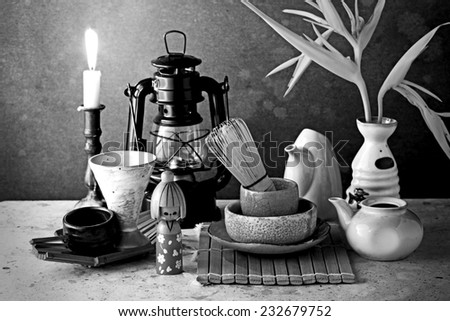 Japan tradition tea ceremony black and white version