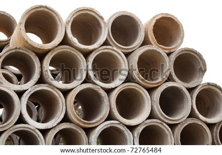 Pile of reinforced concrete tube for construction and industry.