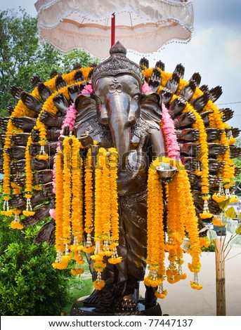 Cast bronze Indian or Hindu god Ganesha,Wat Samarn,Chachengchao,Thailand.