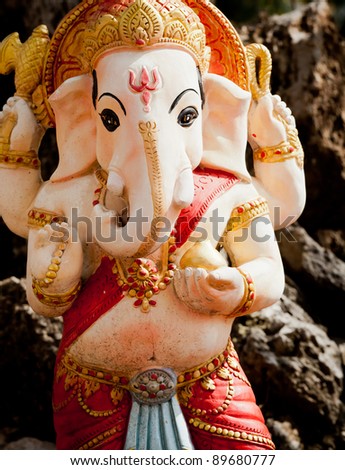The Indian God Ganesha made from clay in standing statue at wat thai,Thailand.