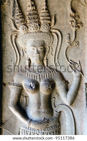 detail of carvings in angkor thom,UNESCO world heritage,cambodia.