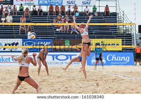 PHUKET, THAILAND - OCTOBER 31: unidentified russia and greece  players during day 3 of the FIVB Beach Volleyball, Phuket Thailand Open on October 30,  2013 at Karon Beach in Phuket,Thailand