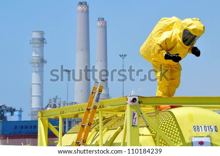 ASHDOD, ISRAEL - JUNE 22: The Israeli emergency forces carry out an exercise which simulates a chemical and biological rocket attack on Ashdod Port, Israel on June 22, 2011.