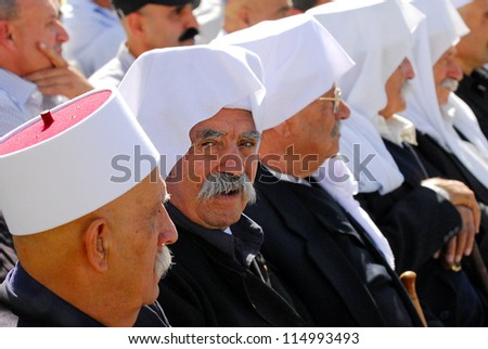 MAJDAL SHAMS,ISRAEL - SEPTEMBER 03 2009: communal leaders from Majdal Shams,Israel.The number of Druze people worldwide exceeds one million, with the vast majority residing in the Middle East.