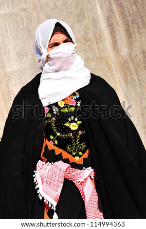WESTERN NEGEV - NOVEMBER 26:Bedouin woman traditionally dressed on November 26 2008. The nomadic Arabs live by rearing livestock in the deserts of southern Israel.