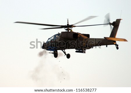 BEERSHEBA-JUNE 28: AH-64 Apache helicopter fly above Hatzerim Air Force base near Beersheba, Israel on June 28, 2007.It consider to be the best attack helicopter in the world today.