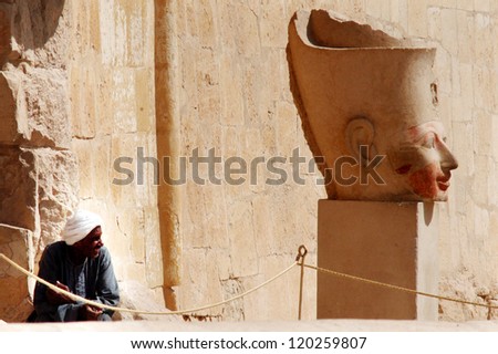 LUXOR - MAY 02:Egyptian man at the Great Temple of Hatshepsut on May 02 2007 in Luxor  Egypt.It is the largest ancient religious site in the world.