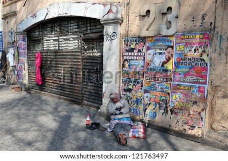 MEXICO CITY - FEB 24: Mexican woman homeless on February 24 in Mexico City Mexico.44 percent of the Mexican population,over 49 million, lives below the poverty line.