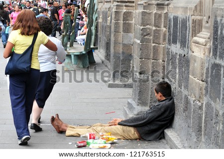 MEXICO CITY - FEB 23: Mexican man homeless on February 23 in Mexico City Mexico.44 percent of the Mexican population,over 49 million, lives below the poverty line.