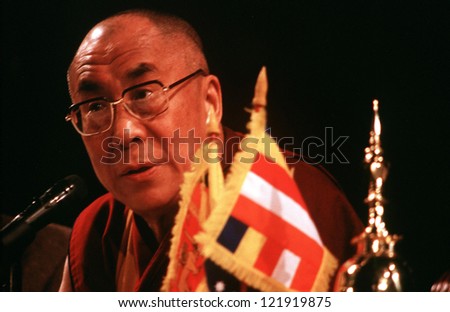 AUCKLAND-APRIL 10:14th Dalai Lama of Tibet is giving a speech in Auckland New Zealand in April 10 2003.He has lived in exile in India since the Chinese Army crushed an uprising in his homeland in 1959