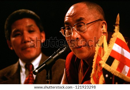 AUCKLAND-APRIL 10:14th Dalai Lama of Tibet is giving a speech in Auckland New Zealand in April 10 2003.He has lived in exile in India since the Chinese Army crushed an uprising in his homeland in 1959