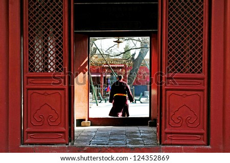 BEIJING - MAR 13: Buddhist Tibetan monk in the Lama Temple Yonghe Lamasery on March 13 2009 in Beijing, China.It is one of the largest and most important Tibetan Buddhist monasteries in the world.