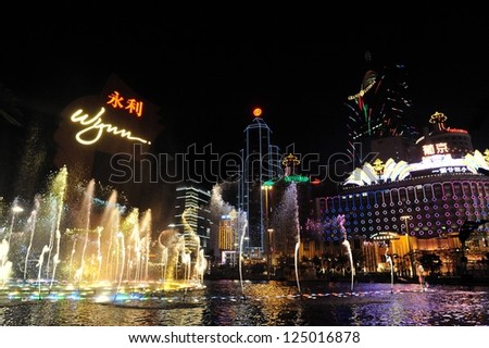 MACAU - FEB 20 2009:Casino lights in Macao.Macau is the gambling capital of Asia and is visited by over 25 million people every year