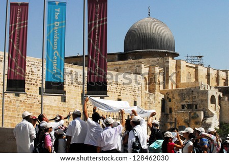 JERUSALEM - SEP 18:Jewish people celebrate Bar Mitzvah under the Temple Mount on September 18 2008.Jerusalem is a holy city to the three major religions:Judaism, Christianity and Islam.