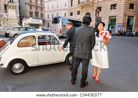 ROME ITALY - APRIL 28: Italian wedding in Rome Italy on April 28 2011.Italy has a relatively low rate of divorce, with only about 10 percent of marriages failing.