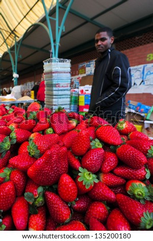 SDEROT - DEC 29:Strawberry on display on Dec 29 2009 in Sderot market. Israel is a world-leader in agricultural technologies while only 20% of the land is arable it produces 95% of its own food.