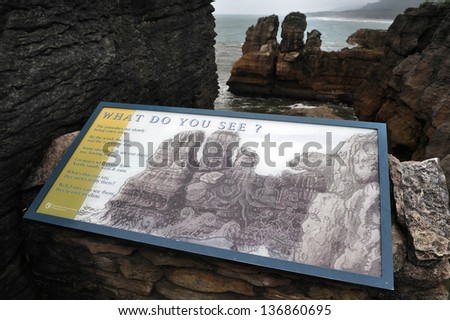 PUNAKAIKI,NZ - MAR 10:Pancake rocks on March 10 2009.They were formed 30 million years ago from minute fragments of dead marine creatures and plants landed on the seabed about 2 km below the surface.