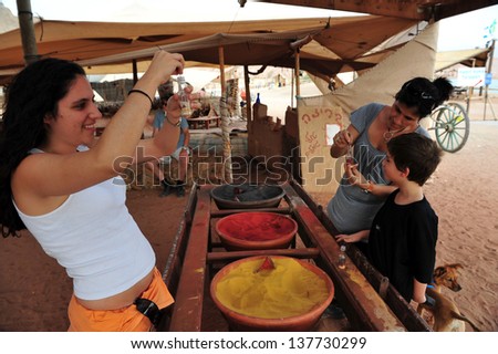 TIMNA, ISR - OCT 15:Family activity in Timna Park on October 15 2008.It\'s the worlds first copper production center founded my the Egyptian in the in Timna valley over 5000 years ago.
