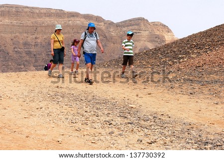 TIMNA, ISR - OCT 15:Visitors in Timna Park on October 15 2008.It's the worlds first copper production center founded my the Egyptian in the in Timna valley over 5000 years ago.