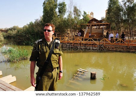 JERICHO,ISR - DEC 14:Israeli soldiers in Qasr el Yahud on December 14 2008.According to tradition it\'s the place where the Israelites crossed the Jordan River and where the baptism of Jesus took place