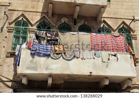 Balcony of Arabic house in Hebron, Israel.