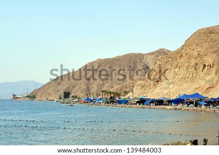 EILAT, ISR - OCT 16:Camping tents on the Israeli side of Taba Border Crossing on October 16 2018.It\'s an international border crossing between Taba, Egypt and Eilat, Israel opened on April 26, 1982