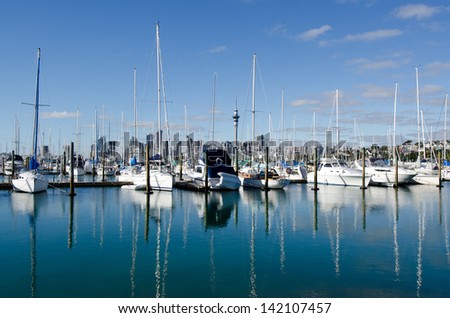 AUCKLAND, NZ - JUNE 02:Boats mooring in Westhaven Marina on June 02 2013.It\'s the largest yacht marina in the Southern Hemisphere.It has 2000 berths and swing moorings and it continually booked.