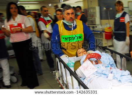 ASHKELON, ISR - FEB 26: Israeli Medical teams practicing a mass casualty scenario on February 26, 2008.Since 2001 Palestinian rocket attacks on Israel have killed 64 Israelis as of November 21, 2012.