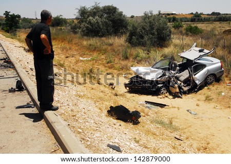 ASHKELON,ISR - JUNE 10:Car accident on June 10 2008.According to the World Health Organization:1.2M people are killed in traffic accidents and about 30M are injured each year around the world