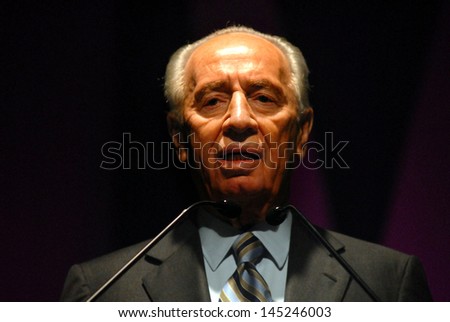 ASHDOD, ISR - SEP 19:Israel President Shimon Peres giving a speech on Sep 19 2007.In June 13, 2007 - he wons the Israeli presidential election by a vote of 86 - 23 by the Israeli parliament - Knesset.