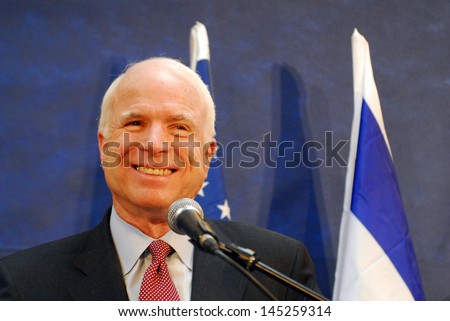 SDEROT,ISR - MAR 19:John McCain on March 19 2008. He was the Republican presidential nominee in the 2008 United States election but lost to Democratic candidate Barack Obama in the general election.