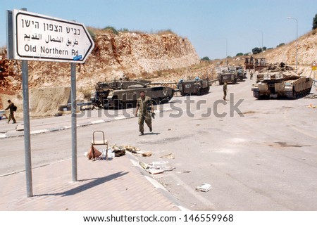 NORTH ISRAEL - JULY 26:Israeli tanks on Israel Lebanon border on July 26 2006. In the conflict 165 Israelis where killed and 500,000 displaced.