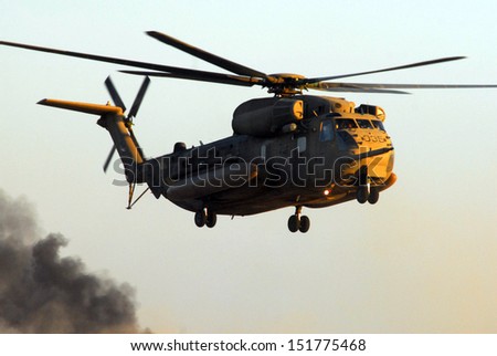 BEERSHEBA-JUNE 28:Sikorsky CH-53 Sea Stallion fly above Hatzerim Air Force base in Beersheba, Israel on June 28 2007.It\'s one of few helicopters in the world that can perform loops and rolls maneuvers
