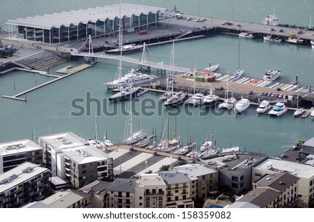 AUCKLAND, NZ - OCT 08: Aerial view of Auckland Viaduct Events Centre on Oct 08 2013.It\'s a stand-alone, multi-purpose events centre hosted major events such as Fashion Week, the boat show and Art Fair