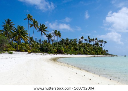 Beautiful beach on Maina Island in Aitutaki Lagoon Cook Islands.
