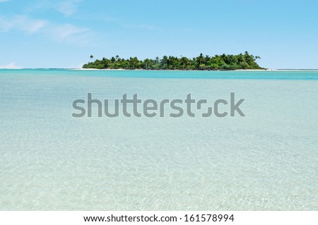 Landscape view of Honeymoon island in Aitutaki Lagoon Cook Islands.