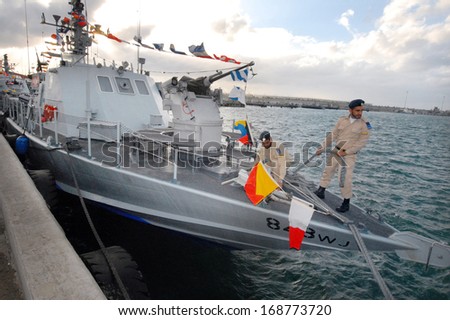 ASHDOD, ISR - JAN0 3:Israel Navy Super Dvora Mk III-class patrol boat on Jan 03.It\'s the latest generation of Dvora fast patrol boats or fast attack crafts apable of speeding up to 50 knots (93 km/h)