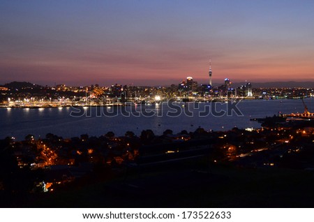 AUCKLAND, NZ - JAN 18:Auckland during sunset on Jan 18 2014.Auckland has been rated one of the world\'s top 10 cities to visit by travel bible Lonely Planet.