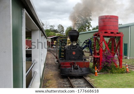 KAWAKAWA,NZ - JAN 11:Train driver prepares Gabriel steam engine on Jan 11 2014.Built in 1927 it\'s a fine example of a working steam engine and is the only one in her class left in the world.