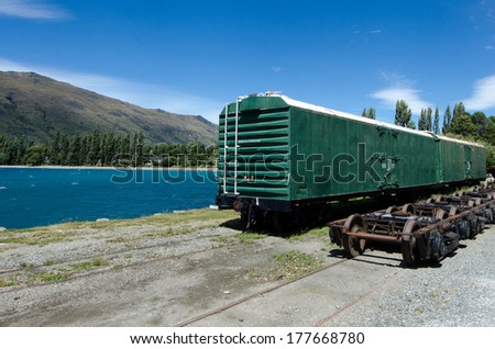 KINGSTON, NZ - JAN 15:An old train car in Kingston on lake Wakatipu on Jan 15 2014. It\'s the home of the vintage steam train Kingston Flyer.