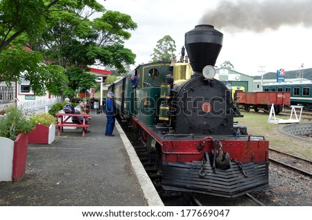 KAWAKAWA,NZ - JAN 11:Train drivers prepares Gabriel steam engine on Jan 11 2014.Built in 1927 it\'s a fine example of a working steam engine and is the only one in her class left in the world.