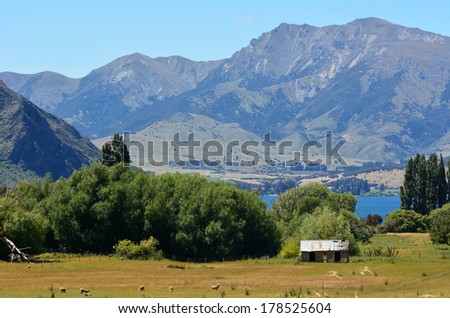 An old sheep station on Wanaka lake in the Otago region of the South Island of New Zealand.