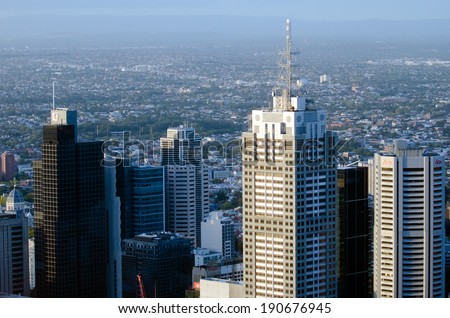 MELBOURNE - APR 13, 2014:Aerial view of Melbourne Downtown.Melbourne have population and employment growth with international investment in the city's industries and property market.