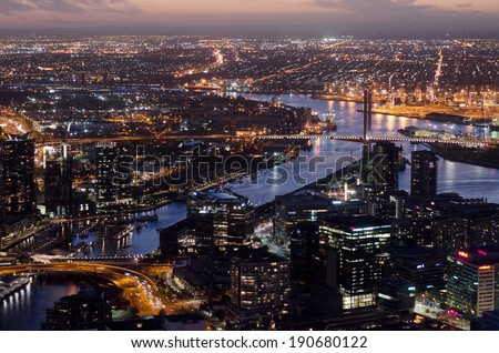 MELBOURNE - APR 14, 2014:Aerial view of Docklands Melbourne.Melbourne currently has over 4.25 million people and it\'s Australia\'s second largest city with a very diverse and multicultural population.