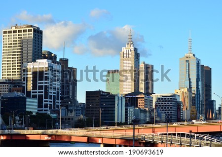 MELBOURNE - APR 13, 2014:Melbourne Downtown skyline .Melbourne have population and employment growth with international investment in the city\'s industries and property market.