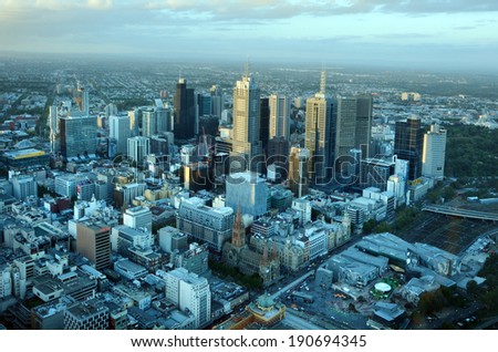 MELBOURNE - APR 14, 2014:Aerial view of Melbourne Victoria.Melbourne currently has over 4.25 million people and it\'s Australia\'s second largest city with a very diverse and multicultural population.