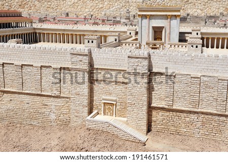 JERUSALEM - MAY 13 2009:Model of the Second Temple in Jerusalem.The Holyland Model of Jerusalem is a 1:50 scale-model of the city of Jerusalem in the late Second Temple Period.