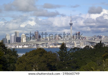AUCKLAND, NZ - JUNE 04 2014:Auckland downtown skyline.Auckland has been rated one of the world\'s top 10 cities to visit by travel bible Lonely Planet.
