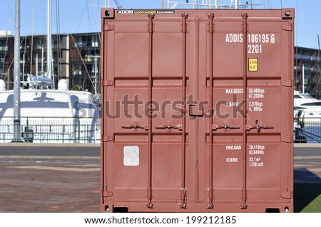 AUCKLAND - JUNE 01 2014:A Container in a sea port.There are over 17 million shipping containers in the world and 6 million of them are currently zipping around the world on vessels, trucks and trains.